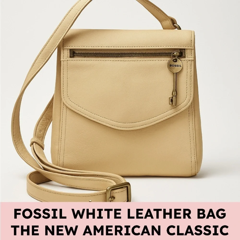 Fossil Leather Crossbody Bag The New American Classic 1954 Key Beige white cream